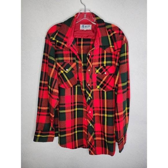 KP Vintage Plaid Flannel Lightweight Western Pearl Snap Acrylic Men's Size … - Picture 1 of 12